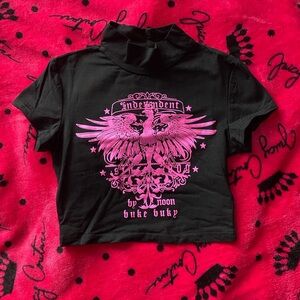 SHEIN Black Tee with Pink Graphic Design